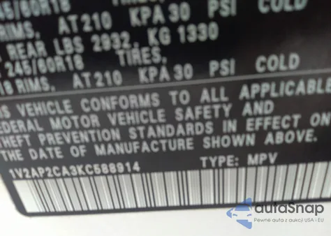 2019 Volkswagen Atlas 2.0T S из США, поврежденный, VIN 1V2AP2CA3KC588914